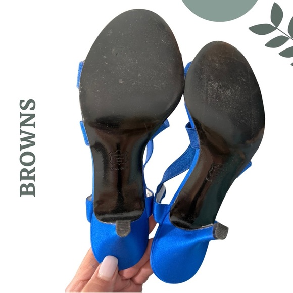 🛍️3/$40 BROWNS Blue Metallic Strappy Heels Elastic Glitter Straps – Size 8.5M - Picture 5 of 7